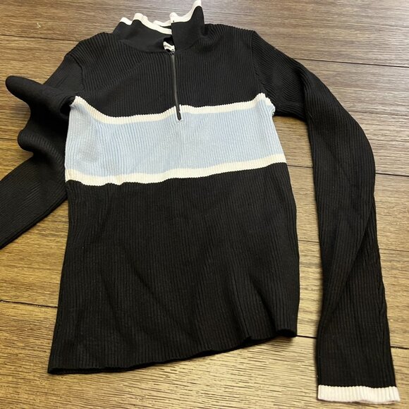 Charlotte Russe Long Sleeve Black Ribbed Top with Quarter Zip - Picture 1 of 3